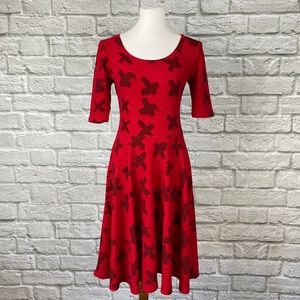 LuLaRoe Nicole Dress in Red with Brush X Print